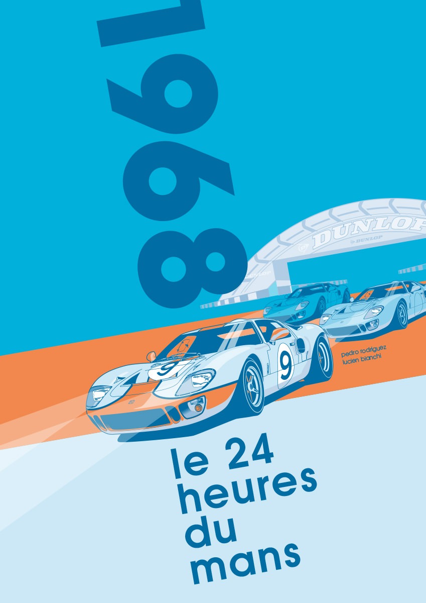 Ford GT40 Illustration – Poster 24 Stunden von Le Mans – Sieger 1968 – Pedro Rodriguez und Lucien Bianchi – Alternativlayout 4