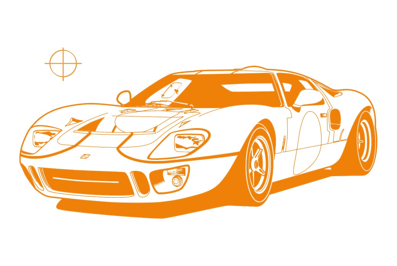 Ford GT40 Illustration – Poster 24 Stunden von Le Mans – Sieger 1968 – Pedro Rodriguez und Lucien Bianchi – monochrom